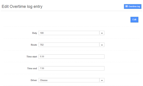 Edition of overtime log entry